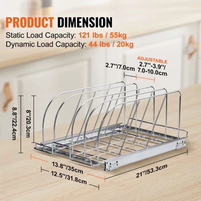 VEVOR Pan And Pot Rack, Expandable Pull Out Under Cabinet Organizer, Cookie Sheet Baking Pans Tray Organization, Adjustable Wire Dividers 7 VEVOR Pan And Pot Rack, Expandable Pull Out Under Cabinet Organizer, Cookie Sheet Baking Pans Tray Organization, Adjustable Wire Dividers - Image 7