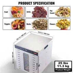 VEVOR Food Dehydrator Machine, 10 Stainless Steel Trays, 1000W Electric Food Dryer With Digital Adjustable Timer & Temperature, Silver -Aesthtic Interiors GUEST c454807b b015 4c55 85ab 0011dfa2618d