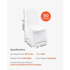 VEVOR Stretch Spandex Folding Chair Covers, Universal Fitted Chair Cover, Removable Washable Protective Slipcovers, (50PCS White) -Aesthtic Interiors GUEST c4b182ad 9c87 4f17 9086 e5aacc612b25