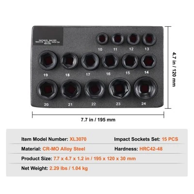 VEVOR Drive Impact Socket Set 3/8" - 15 Piece Ultra-Short Socket Set Metric 10-24mm - 6 Point Cr-Mo Alloy Steel For Auto Repair,BLACK 7 VEVOR Drive Impact Socket Set 3/8" - 15 Piece Ultra-Short Socket Set Metric 10-24mm - 6 Point Cr-Mo Alloy Steel For Auto Repair,BLACK - Image 7