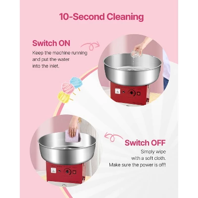 VEVOR Electric Cotton Candy Machine, 1000W Commercial Candy Floss Maker With 20.5 In Stainless Steel Bowl, Sugar Scoop, And Drawer, Red 4 VEVOR Electric Cotton Candy Machine, 1000W Commercial Candy Floss Maker With 20.5 In Stainless Steel Bowl, Sugar Scoop, And Drawer, Red - Image 4