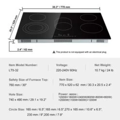 VEVOR Built In Electric Stove Top, 30.3 X 20.5 Inch 5 Burners, 240V Glass Radiant Cooktop With Sensor Touch Control, Timer & Child Lock Included -Aesthtic Interiors GUEST c5b36f46 4a1f 4b6a 8d2e c7ce0d1bba30