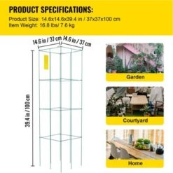 VEVOR Tomato Cages, 14.6" X 14.6" X 39.4", 6 Packs Square Plant Support Cages, Green PVC-Coated Steel Tomato Towers, Green -Aesthtic Interiors GUEST c6e0fb7a c4aa 43c6 9095 e9911218a56f
