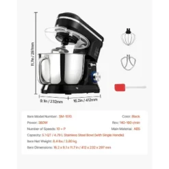 VEVOR Stand Mixer, 5QT Dough Mixer, 10+P Speeds Tilt-head Food Mixer, Kitchen Mixer With Stainless Steel Bowl, Dough Hook, Wire Whip, Black 14 VEVOR Stand Mixer, 5QT Dough Mixer, 10+P Speeds Tilt-head Food Mixer, Kitchen Mixer With Stainless Steel Bowl, Dough Hook, Wire Whip, Black -Aesthtic Interiors GUEST c6e99519 0d53 442f bc01 e9f389557e56