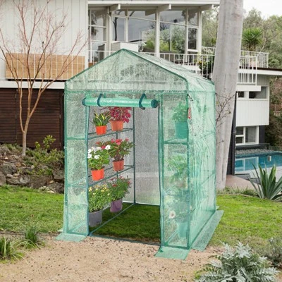 VEVOR Walk-in Green House, 4.6 X 2.4 X 6.7 Ft, Greenhouse With Shelves, High Strength PE Cover With Doors, Windows And Steel Frame,Set Up In Minutes 1 VEVOR Walk-in Green House, 4.6 X 2.4 X 6.7 Ft, Greenhouse With Shelves, High Strength PE Cover With Doors, Windows And Steel Frame,Set Up In Minutes