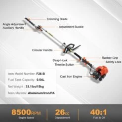 VEVOR 26CC 5-in-1 Multi-Functional Trimming Tools, Gas Hedge Trimmer, Weed Eater, String Trimmer, Edger, Pole Saw Chainsaw Pruner, Orange 13 VEVOR 26CC 5-in-1 Multi-Functional Trimming Tools, Gas Hedge Trimmer, Weed Eater, String Trimmer, Edger, Pole Saw Chainsaw Pruner, Orange -Aesthtic Interiors GUEST c7346fe2 b1aa 4847 a029 76d012c52b81