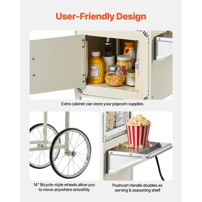 VEVOR Popcorn Machine With Cart, 8oz Stainless Steel Kettle, 800W Commercial Popcorn Maker, 48 Cups Per Batch Theater Style Popper, White 5 VEVOR Popcorn Machine With Cart, 8oz Stainless Steel Kettle, 800W Commercial Popcorn Maker, 48 Cups Per Batch Theater Style Popper, White - Image 5