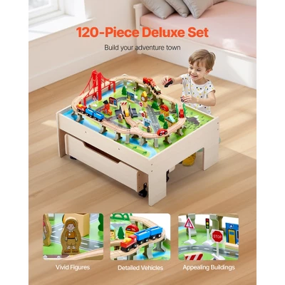 VEVOR Train Table, 100 Multicolor Pieces Wooden Kids Activity Table With Rolling Drawer, 3-in-1 Wooden Train Set For Kids Ages 3+, Multicolor 3 VEVOR Train Table, 100 Multicolor Pieces Wooden Kids Activity Table With Rolling Drawer, 3-in-1 Wooden Train Set For Kids Ages 3+, Multicolor - Image 3
