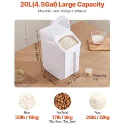 VEVOR Rice Storage Container, 4.5Gallon/20L Capacity Large Dog Food Dispenser Bin, With Wheels, Measuring Cup, Airtight Lid, 1 Pack, White -Aesthtic Interiors GUEST c74fef9c 68d6 4318 b982 b416816d975e