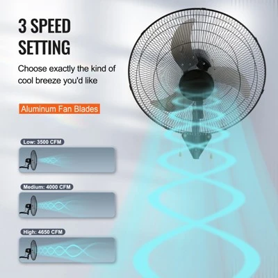VEVOR Wall Mount Fan, 2 PCS 20 Inch Oscillating, 3-speed High Velocity Max. 4000 CFM Industrial Wall Fan For Indoor, Commercial, Residential 3 VEVOR Wall Mount Fan, 2 PCS 20 Inch Oscillating, 3-speed High Velocity Max. 4000 CFM Industrial Wall Fan For Indoor, Commercial, Residential - Image 3