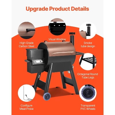 VEVOR Wood Pellet Grill Smoker, 8 In 1 BBQ Grills For Outdoor Cooking, 575 Square Inches Cook Area Electric Grill, 500°F Max Temperature, Black 5 VEVOR Wood Pellet Grill Smoker, 8 In 1 BBQ Grills For Outdoor Cooking, 575 Square Inches Cook Area Electric Grill, 500°F Max Temperature, Black - Image 5