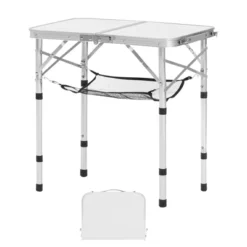 VEVOR Folding Camping Table, Adjustable Height Portable Side Tables, Aluminum MDF Beach Table With Mesh Layer, Carrying Handle, 24x16in, Silver -Aesthtic Interiors GUEST c7d8a23b 42cd 409e bc9c 26881da4d260