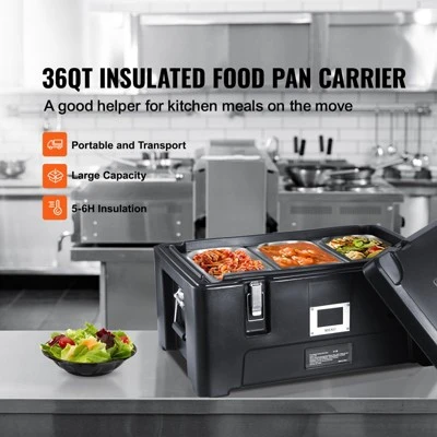 VEVOR Insulated Food Pan Carrier, 36Qt Capacity, Stackable Catering Hot Box With 3 Stainless Steel Pans, Top Load LLDPE Food Warmer, Black 2 VEVOR Insulated Food Pan Carrier, 36Qt Capacity, Stackable Catering Hot Box With 3 Stainless Steel Pans, Top Load LLDPE Food Warmer, Black - Image 2