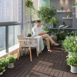 VEVOR Interlocking Deck Tiles Plastic Wood, 10 Pack,12"x12" 10 Sq. Ft Waterproof Outdoor Flooring All Weather Use,Patio Floor Decking Covering Tiles