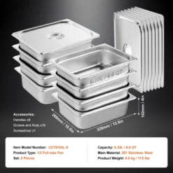 VEVOR 8 Pack Hotel Pans, 1/2 Size Anti-Jam Steam Pan With Lid, 0.8mm Thick Stainless Steel Steam Table Pan, 4-Inch Deep Commercial Table Pan 14 VEVOR 8 Pack Hotel Pans, 1/2 Size Anti-Jam Steam Pan With Lid, 0.8mm Thick Stainless Steel Steam Table Pan, 4-Inch Deep Commercial Table Pan -Aesthtic Interiors GUEST c81a3869 4c6a 4515 955f a07a388b891f
