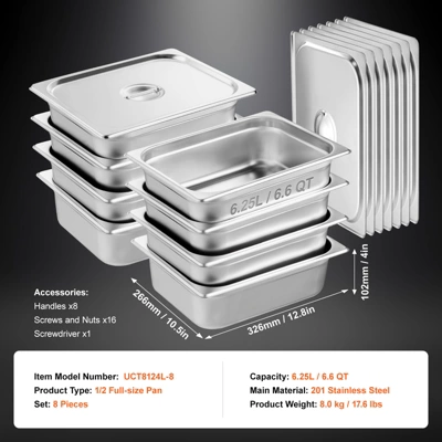 VEVOR 8 Pack Hotel Pans, 1/2 Size Anti-Jam Steam Pan With Lid, 0.8mm Thick Stainless Steel Steam Table Pan, 4-Inch Deep Commercial Table Pan 7 VEVOR 8 Pack Hotel Pans, 1/2 Size Anti-Jam Steam Pan With Lid, 0.8mm Thick Stainless Steel Steam Table Pan, 4-Inch Deep Commercial Table Pan - Image 7