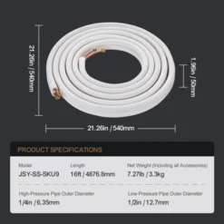 VEVOR 16FT Mini Split Line Set, 1/4" & 1/2" O.D Copper Pipes Tubing And Triple-Layer Insulation,for Air Conditioning Or Heating Pump Equipment,White -Aesthtic Interiors GUEST c83c2924 a07c 4cf6 a7b6 cda51d431731