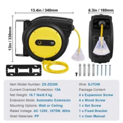 VEVOR Retractable Extension Cord Reel, 65 FT, Heavy Duty 12AWG/3C SJTOW Retractable Power Cord With Lighted Triple Tap Outlet, Black -Aesthtic Interiors GUEST c879370f 54a2 49b5 8acd 33ba8f5e8920