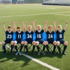 VEVOR Portable Folding Bench, 6 Seat Foldable Soccer Bench With Side Pockets And Carrying Bag, Lightweight Sideline Seating With Back Rest, Blue