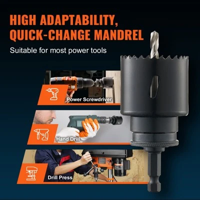 VEVOR Hole Saw Kit, 18 PCS Saw Blades, 6 Drill Bits, 1 Hex Wrench, General Purpose Size From 3/4" To 4-1/2", Bi Metal M42 Hole Saw Set, Black 4 VEVOR Hole Saw Kit, 18 PCS Saw Blades, 6 Drill Bits, 1 Hex Wrench, General Purpose Size From 3/4" To 4-1/2", Bi Metal M42 Hole Saw Set, Black - Image 4