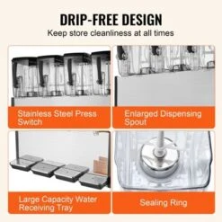 VEVOR Commercial Beverage Dispenser, 4 Tanks 12 L / 12.7 QT Per Tank Juice Dispenser, 510W Stainless Steel Ice Tea Drink Machine -Aesthtic Interiors GUEST c9543ec0 2132 42c6 8e80 1ceea2ed8ab5