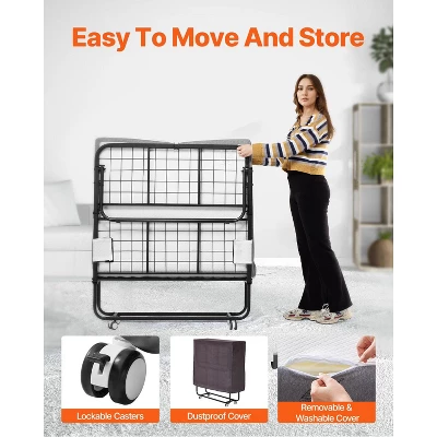 VEVOR Rollaway Bed, 38 In X 75 In Folding Bed With 4 In Mattress, Twin Size Foldable Bed With Sturdy Metal Frame & Memory Foam Mattress 5 VEVOR Rollaway Bed, 38 In X 75 In Folding Bed With 4 In Mattress, Twin Size Foldable Bed With Sturdy Metal Frame & Memory Foam Mattress - Image 5