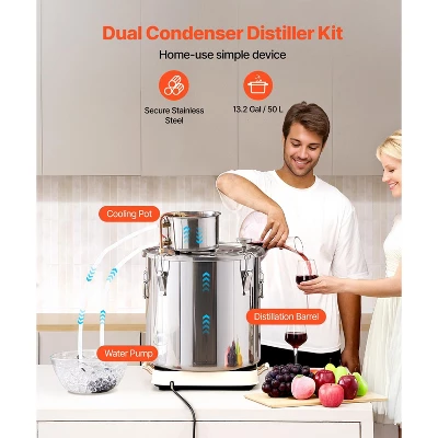 VEVOR Alcohol Still, 13.2 Gal / 50 L Stainless Steel Water Alcohol Distiller With Copper Coil, Home Brewing Refining Fermentation Kit, Silver 2 VEVOR Alcohol Still, 13.2 Gal / 50 L Stainless Steel Water Alcohol Distiller With Copper Coil, Home Brewing Refining Fermentation Kit, Silver - Image 2