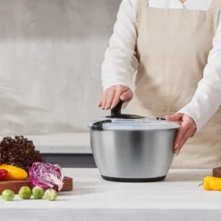 VEVOR Stainless Steel Salad Spinner, 4.75Qt, One-handed Easy Press Large Vegetable Dryer Washer, Lettuce Cleaner And Dryer