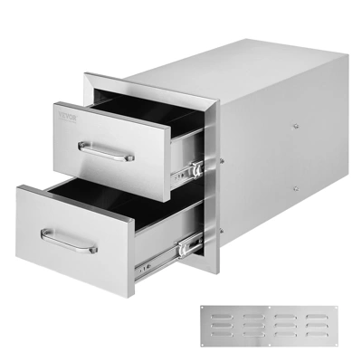 VEVOR Outdoor Kitchen Drawers 14W X 14.3H X 23D Inch, Flush Mount Double BBQ Drawers Stainless Steel With Handle, BBQ Island Drawers,Silver 8 VEVOR Outdoor Kitchen Drawers 14W X 14.3H X 23D Inch, Flush Mount Double BBQ Drawers Stainless Steel With Handle, BBQ Island Drawers,Silver - Image 8