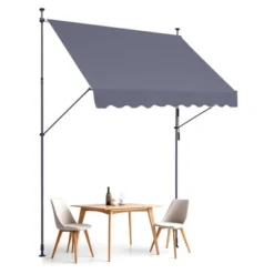 VEVOR 98 X 47" Patio Awning Retractable, Awning Sunshade Shelter With Manual Crank Handle, Adjustable Height From 86 To 122 In, Dark Gray -Aesthtic Interiors GUEST ca5ddc2c 2fc0 4947 9c98 d7649ad3d50e