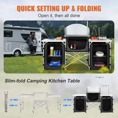 VEVOR Camping Kitchen Table, Folding Outdoor Cooking Table With Storage Carrying Bag, Aluminum Cook Station 3 Cupboard & Detachable Windscreen, Black 6 VEVOR Camping Kitchen Table, Folding Outdoor Cooking Table With Storage Carrying Bag, Aluminum Cook Station 3 Cupboard & Detachable Windscreen, Black - Image 6