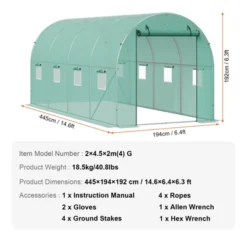 VEVOR Walk-in Tunnel Greenhouse, 14.6x6.4x6.3 Ft Hoop House Greenhouse Tunnel With Galvanized Steel Frame, Green PE Cover, Roll-up Zipper Door -Aesthtic Interiors GUEST cac18d42 c2e7 4cb4 ab80 fea1723848d6