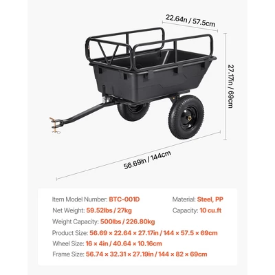 VEVOR Garden Utility Trailer, 10 Cu. Ft 500lbs, ATV UTV Hauling Trailer, Tow Behind Poly Dump Cart With 16" Tires, Hand Pull Or Foot Pedal, Black 7 VEVOR Garden Utility Trailer, 10 Cu. Ft 500lbs, ATV UTV Hauling Trailer, Tow Behind Poly Dump Cart With 16" Tires, Hand Pull Or Foot Pedal, Black - Image 7
