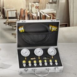VEVOR Hydraulic Pressure Test Kit, 250/400/600bar, 3 Gauges 9 Test Couplings 3 Test Hoses, Excavator Hydraulic Test Gauge Set, Silver