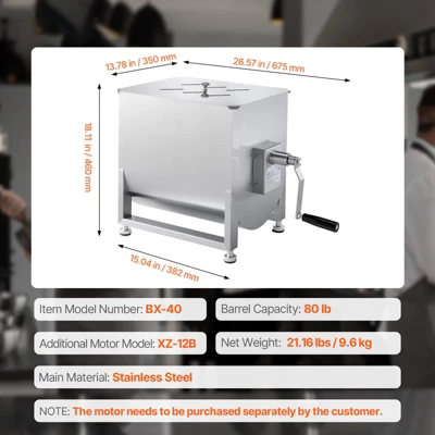 VEVOR Manual Meat Mixer, 80L Fixed Tank Meat Processing Equipment(Mixing Max 80LBS For Meat), Stainless Steel Meat Mixer, Silver 7 VEVOR Manual Meat Mixer, 80L Fixed Tank Meat Processing Equipment(Mixing Max 80LBS For Meat), Stainless Steel Meat Mixer, Silver - Image 7