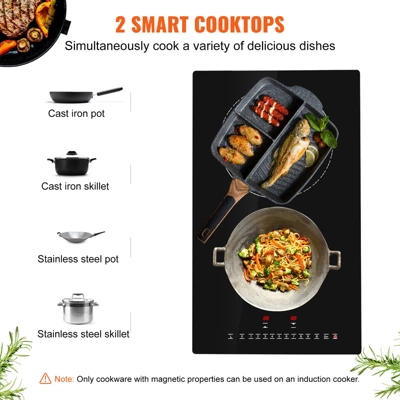 VEVOR Electric Cooktop, 2 Burners, 12'' Induction Stove Top, Built-in Magnetic Cooktop 3000W, 9 Heating Level Multifunctional Burner 2 VEVOR Electric Cooktop, 2 Burners, 12'' Induction Stove Top, Built-in Magnetic Cooktop 3000W, 9 Heating Level Multifunctional Burner - Image 2