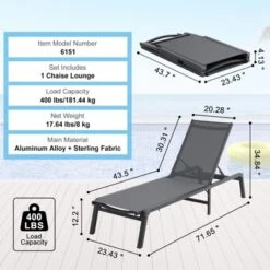 VEVOR Chaise Lounge Chair Outdoor, Aluminum Patio Lounge Chair With Adjustable 5-Position, Folding Pool Lounge Chair -Aesthtic Interiors GUEST cc7b4197 a0d4 44d7 8138 c8896ed60b38