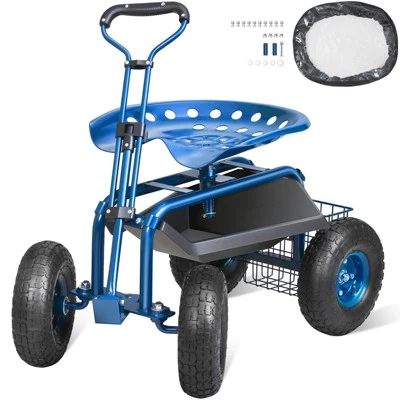 VEVOR Garden Cart Rolling Workseat With Wheels, 360 Degree Swivel Seat, Wagon Scooter With Steering Handle & Utility Tool Tray, Use, Blue 8 VEVOR Garden Cart Rolling Workseat With Wheels, 360 Degree Swivel Seat, Wagon Scooter With Steering Handle & Utility Tool Tray, Use, Blue - Image 8