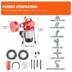 VEVOR Drain Cleaner Machine 120FT X 5/8 Inch, 370W Electric Sewer Snake Auger Manual Feed - With 2 Sectional Steel Cables, Red -Aesthtic Interiors GUEST cd01f08d f110 4367 814a 29b186660103