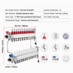 VEVOR 12-Branch Radiant Heat Manifold, 1/2" PEX Tubing Manifold, Stainless Steel PEX Manifold For Hydronic Radiant Floor Heating, Silver 14 VEVOR 12-Branch Radiant Heat Manifold, 1/2" PEX Tubing Manifold, Stainless Steel PEX Manifold For Hydronic Radiant Floor Heating, Silver -Aesthtic Interiors GUEST cd6cf378 9cf8 4541 b1e3 f3d9f289e370