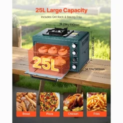 VEVOR Outdoor Oven, 2-in-1 Portable Gas Camping Stove Oven Combo, Adjustable Fire, 60-Minute Timer, With Grill Shelf And Roasting Tray, Dark Green -Aesthtic Interiors GUEST cd95a02b 147d 4a3b ad5d 98d04768450d