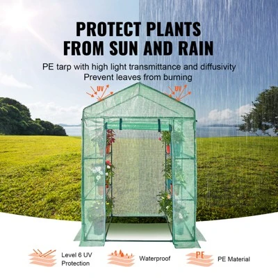 VEVOR Walk-in Green House, 4.6 X 2.4 X 6.7 Ft, Greenhouse With Shelves, High Strength PE Cover With Doors, Windows And Steel Frame,Set Up In Minutes 5 VEVOR Walk-in Green House, 4.6 X 2.4 X 6.7 Ft, Greenhouse With Shelves, High Strength PE Cover With Doors, Windows And Steel Frame,Set Up In Minutes - Image 5