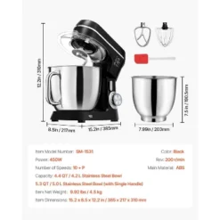 VEVOR Stand Mixer, 5.3QT + 4.4QT Two Stainless Steel Bowls, 10+P Speeds Tilt-head Food Mixer, Kitchen Mixer With Dough Hook, Wire Whip, Black 14 VEVOR Stand Mixer, 5.3QT + 4.4QT Two Stainless Steel Bowls, 10+P Speeds Tilt-head Food Mixer, Kitchen Mixer With Dough Hook, Wire Whip, Black -Aesthtic Interiors GUEST cdd5f72f 5ae0 4a7d aabb 90a6671857ba