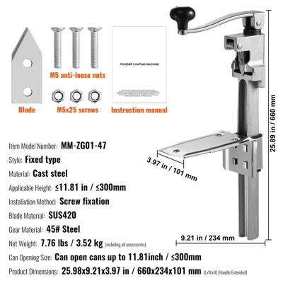 VEVOR Manual Can Opener, Sturdy Tabletop Can Opener For Big Cans, Robust Can Opener With Stand, Height-Adjustable Professional Jar Opener 7 VEVOR Manual Can Opener, Sturdy Tabletop Can Opener For Big Cans, Robust Can Opener With Stand, Height-Adjustable Professional Jar Opener - Image 7