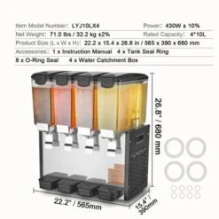 VEVOR Commercial Beverage Dispenser, 4 Tanks 10 L / 10.6 QT Per Tank Juice Dispenser, 430W Stainless Steel Ice Tea Drink Machine -Aesthtic Interiors GUEST cf2e5299 cff5 4506 ac46 559ca67fc01b