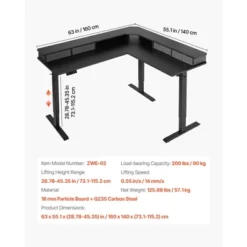 VEVOR L Shaped Desk, Electric Adjustable Height Corner Gaming Desk With CPU Stands, Dual Hooks And Fabric Drawers, L-Shaped Computer Table, Black -Aesthtic Interiors GUEST cf4802c6 1421 4840 81cf 8de68b5cc4e5