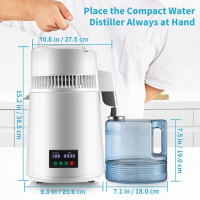 VEVOR 1.1Gal Water Distiller, 0.3Gal/H, 750W Distilled Water Maker Machine 0-99H Timing Set Temp Display, 304 Stainless Steel Countertop Distiller 7 VEVOR 1.1Gal Water Distiller, 0.3Gal/H, 750W Distilled Water Maker Machine 0-99H Timing Set Temp Display, 304 Stainless Steel Countertop Distiller - Image 7