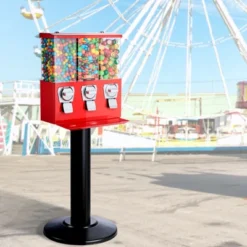 VEVOR Commercial Vending Machine, Triple Compartment Candy Dispenser With Iron Stand, Gumball And Candy Machine For Business, Red