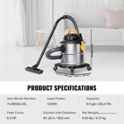 VEVOR Stainless Steel Wet Dry Shop Vacuum, 5.5 Gallon 6 Peak HP Wet/Dry Vac, Powerful Suction, Small Vac Perfect For Carpet Debris, Pet Hair -Aesthtic Interiors GUEST cfc671f5 ea39 4014 8402 2757f9577267