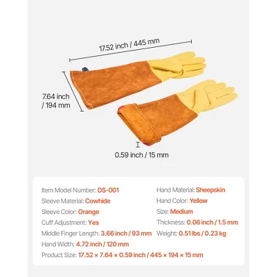 VEVOR Gardening Gloves, Thorn Proof & Puncture Resistant Garden Gloves With Elastic Cuff, 17.5 In Long-Sleeve Glove, Size M, Yellow&Orange 7 VEVOR Gardening Gloves, Thorn Proof & Puncture Resistant Garden Gloves With Elastic Cuff, 17.5 In Long-Sleeve Glove, Size M, Yellow&Orange - Image 7